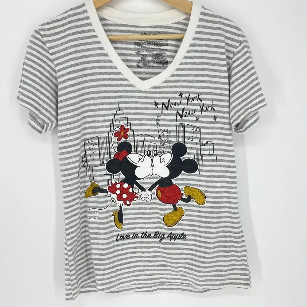 Disney Women's MED M Minnie Mickey Mouse New York V-neck T-Shirt Top, 2239 - Picture 1 of 5
